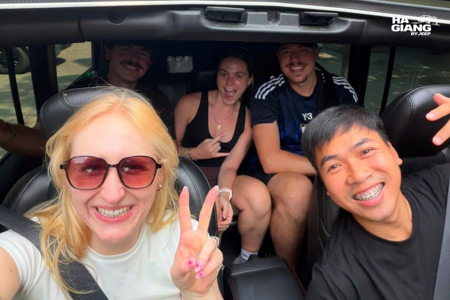 Ha Giang Loop without driving: passengers in an open air jeep with a local driver