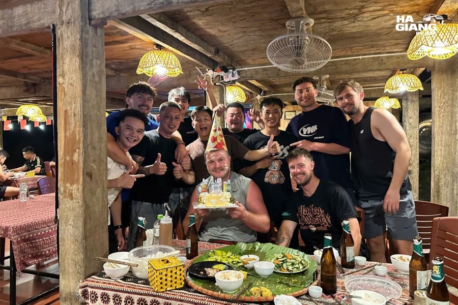 Homestay dinner in Ha Giang with local dishes and corn wine