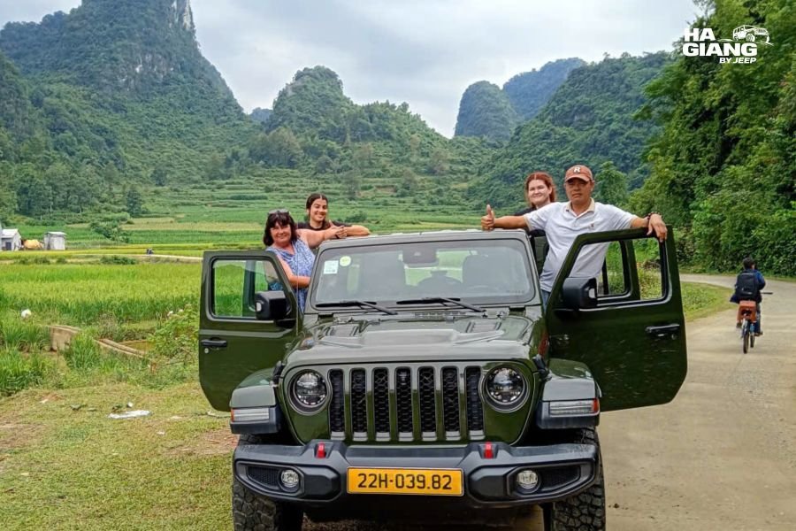 Jeep on a winding pass in the Ha Giang highlands