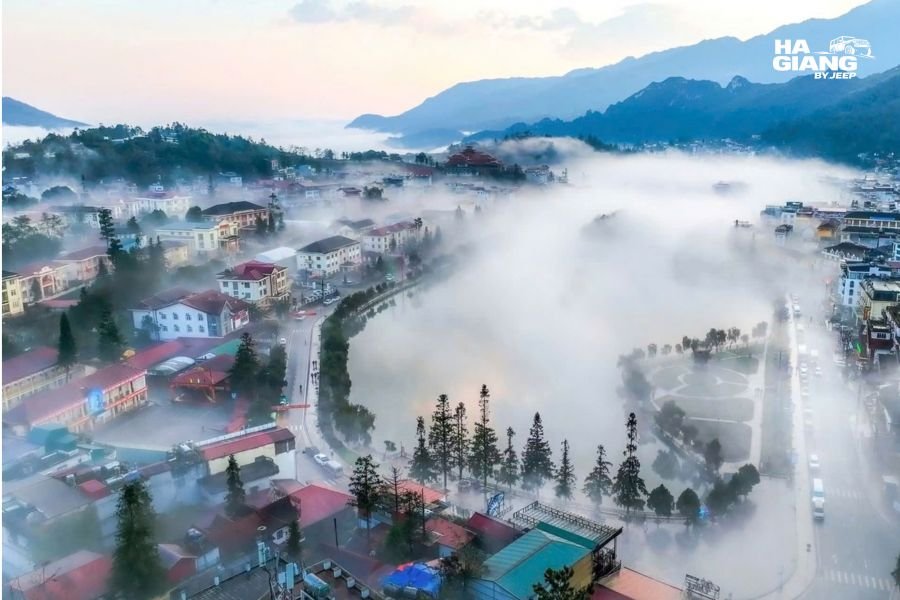 The developed town centre of Sapa in northern Vietnam