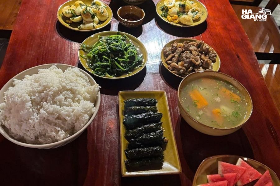 A homestay dinner on the Ha Giang Loop, northern Vietnam