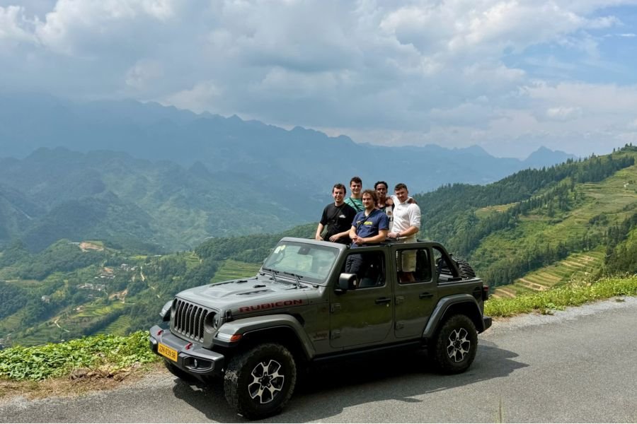A private jeep on a mountain road in Cao Bang, northeast Vietnam