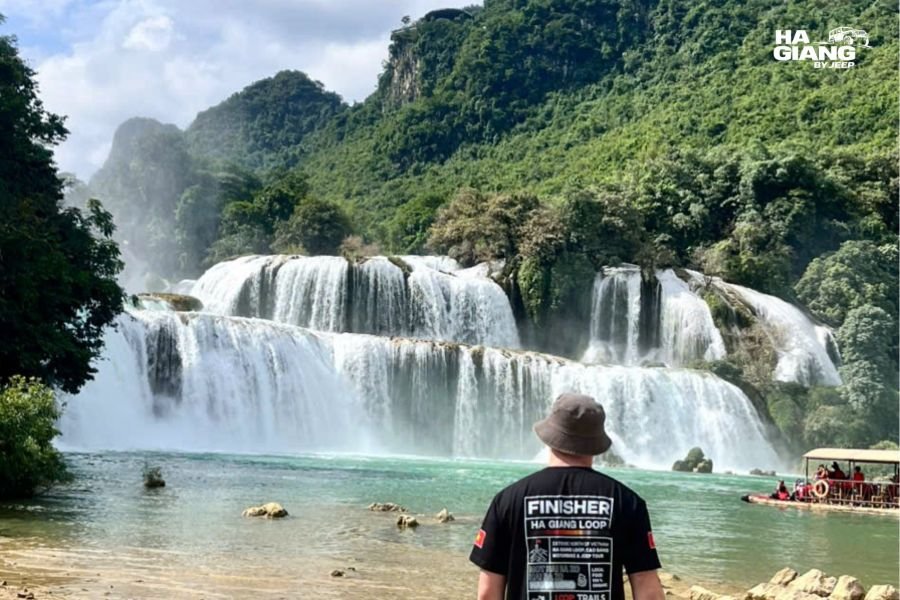 Ban Gioc Waterfall in October with clear skies and full water levels