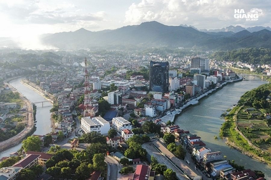 Cao Bang town on a clear day, northeast Vietnam