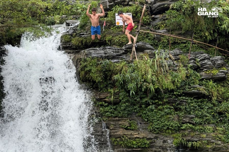 Du Gia waterfall and swimming hole from above on the Ha Giang 4-day loop