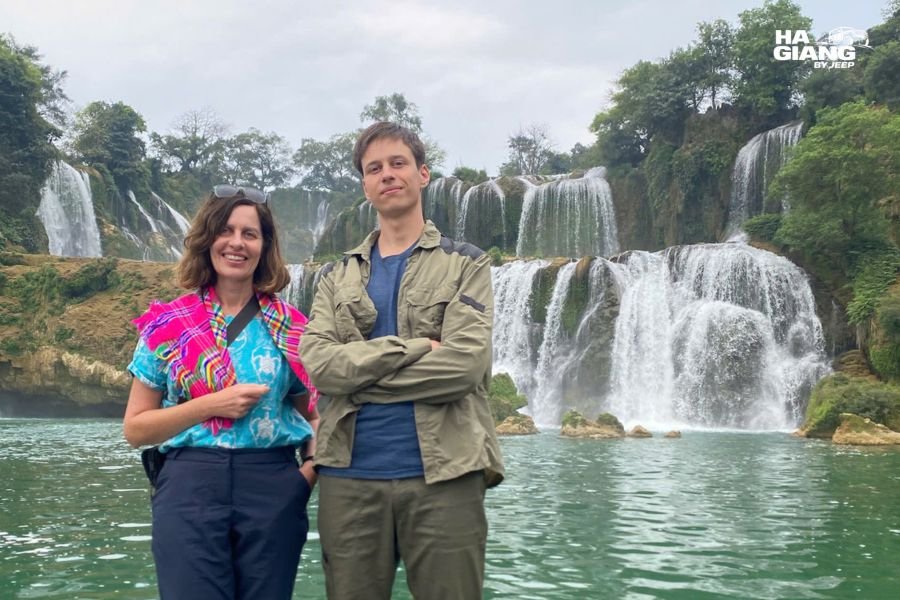 The green pool at the base of Ban Gioc Waterfall in dry season