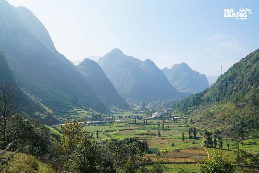 The green valley at Sung La or Quan Ba on the Ha Giang Loop